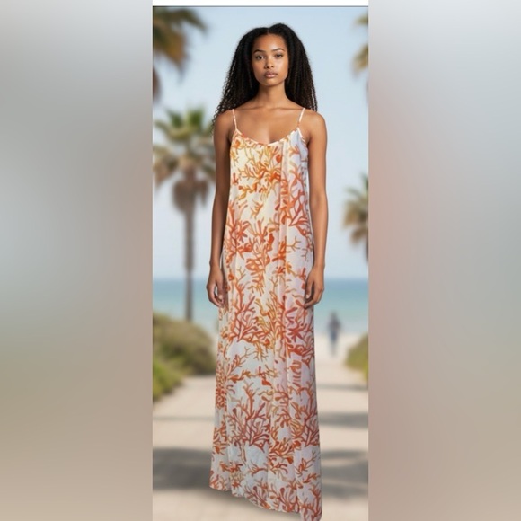 Cooper & EllaOrange and White seascape  Coral Maxi Dress size 14 - Picture 4 of 9